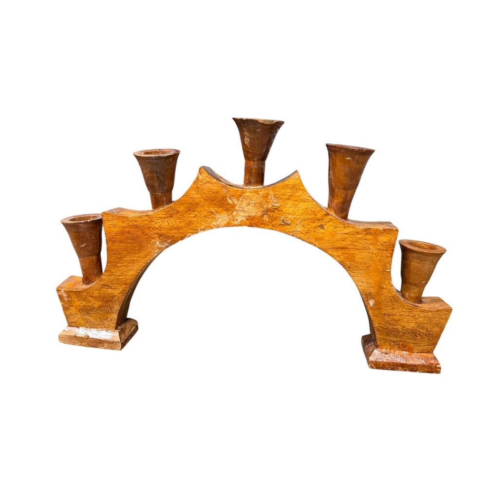Rustic Wooden Arch Candle Holder - Brown
